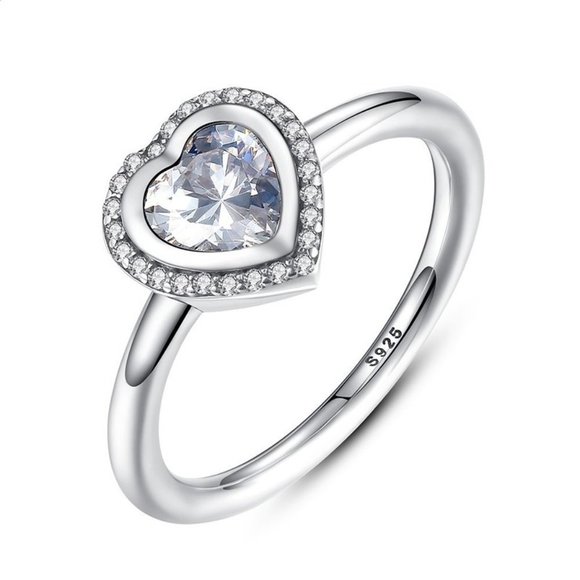 Jewelry - 🍂   925 Silver Sparkling Love Heart Cut CZ Ring for Women, FB16FA1165